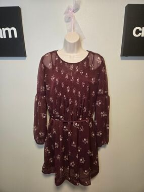 Abercrombie & Fitch Burgundy Floral Long-Sleeve Dress Medium